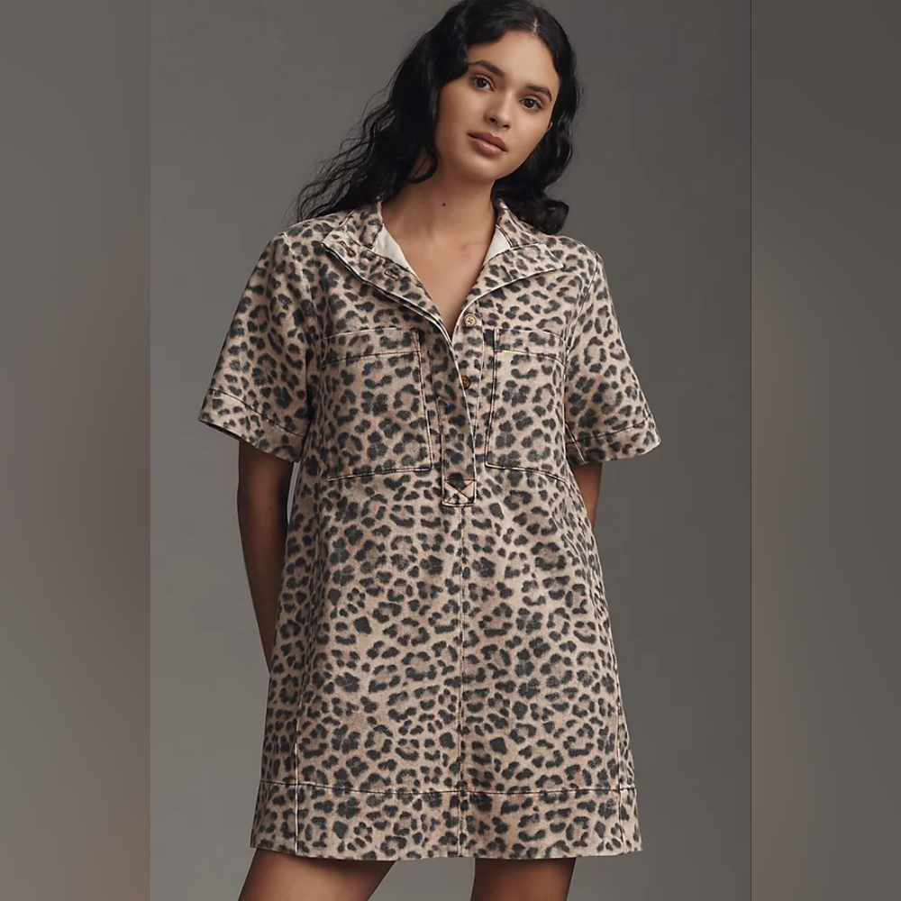 Anthropologie Leopard-Print Polo Mini Dress XL - Picture 10 of 12